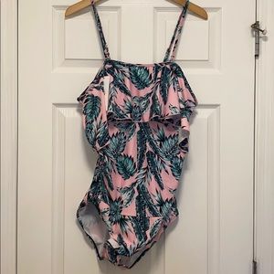 Maternity Pink Palm One Piece Swimsuit